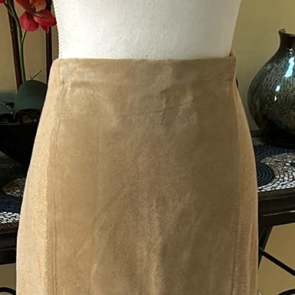Vintage Y2K Camel Leather Front Suede Stretch Waist Western A Line Skirt Lrg - Picture 5 of 16